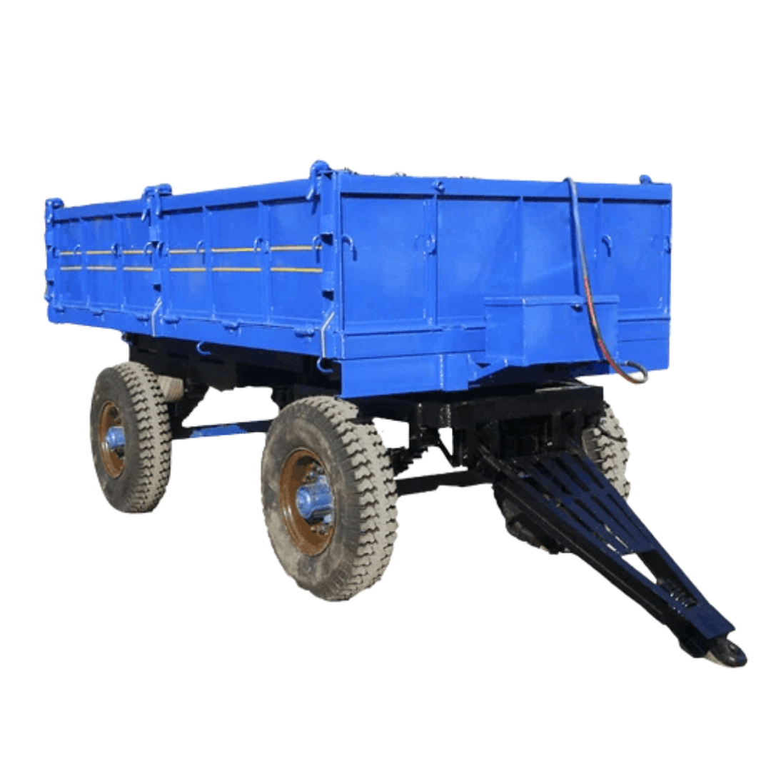 Blue hydraulic tractor trailer for farm use